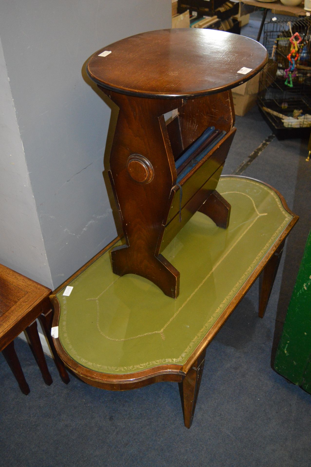 Oak Framed Coffee Table Green Leather Inlet Top an