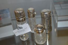 Hallmarked Silver Cased Scent Bottle and Three Sil