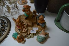 Set of Pendelfin Figurines on Presentation Stand