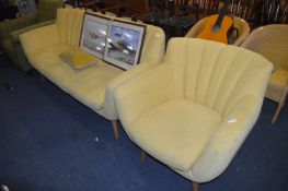 Yellow Upholstered Three Seat Settee and Armchair