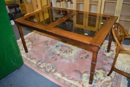 *Oak Framed Rectangular Dining Table with Glass Inlet Tops