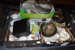 *Two Boxes Containing Decorative Plates, Assorted Tea Ware, etc.