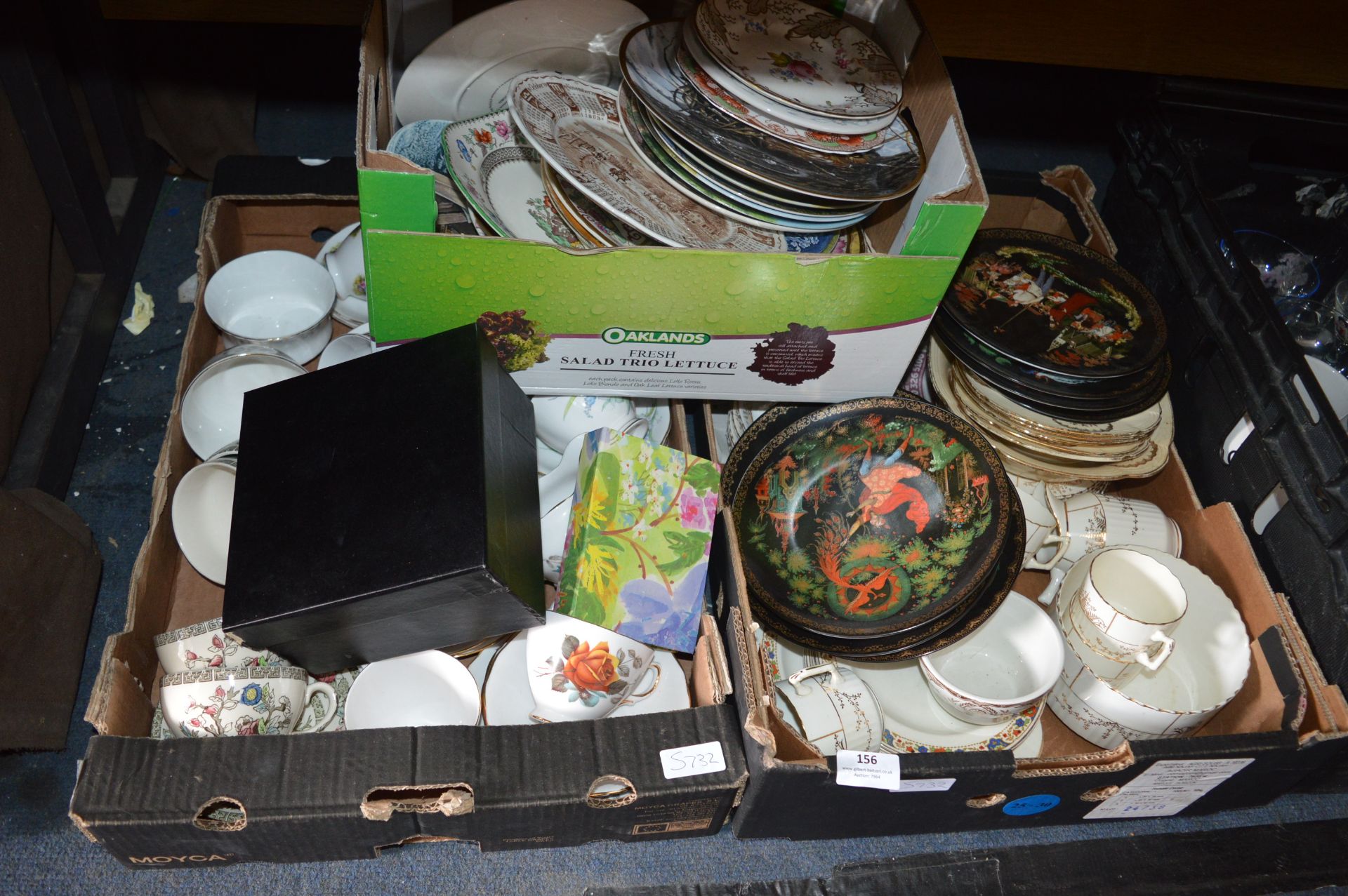 *Two Boxes Containing Decorative Plates, Assorted Tea Ware, etc.