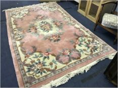 Large Chinese Pink Floral Patterned Rug 267x157cm