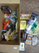 *Box of Sundries Including Novelty Clock, Toys and Games