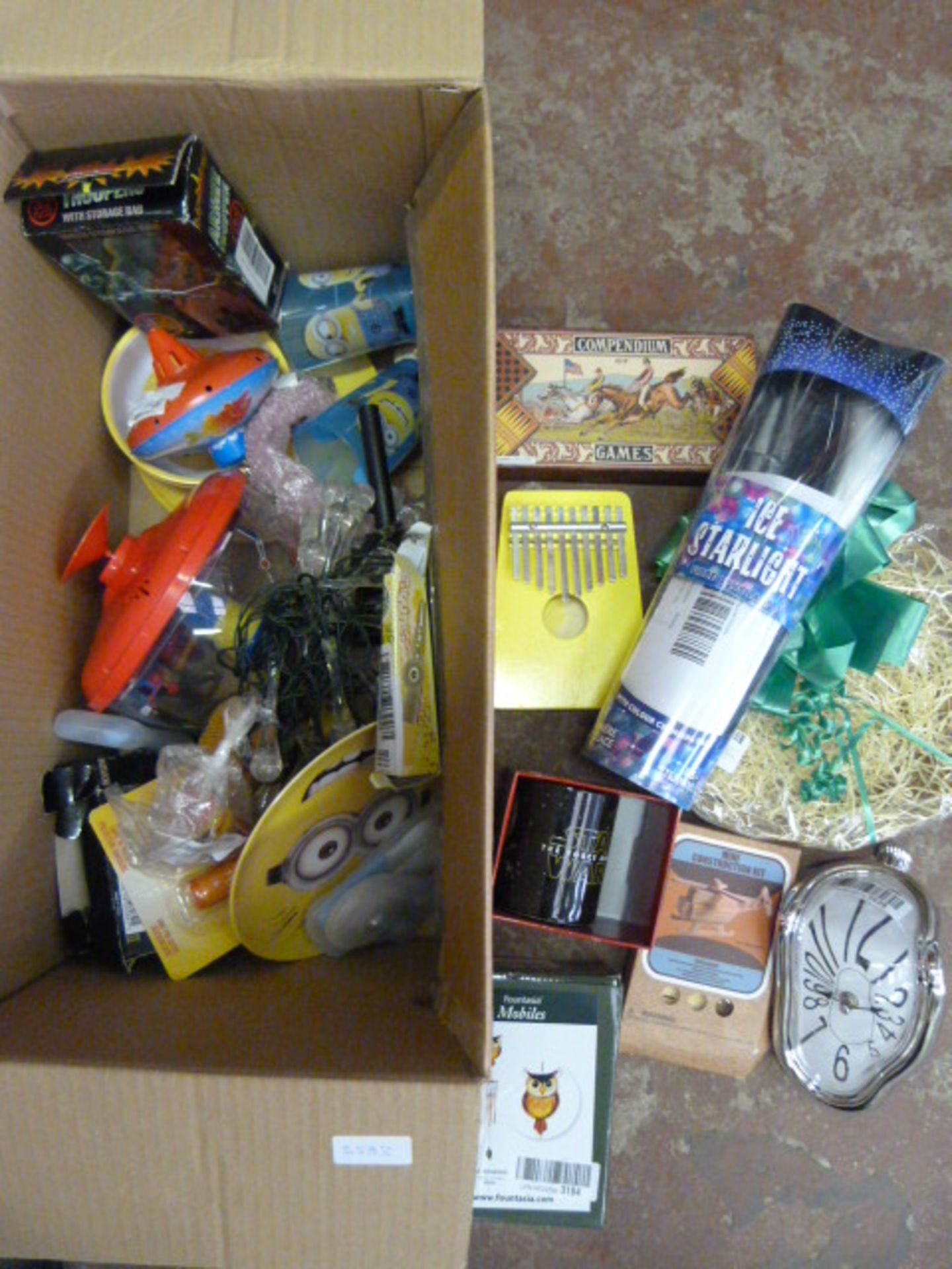 *Box of Sundries Including Novelty Clock, Toys and Games