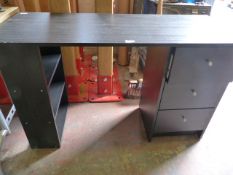 *Small Black Ash Three Drawer Desk with Shelves