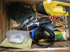 Box of Garden Tools Including Secateurs, Trimmer,