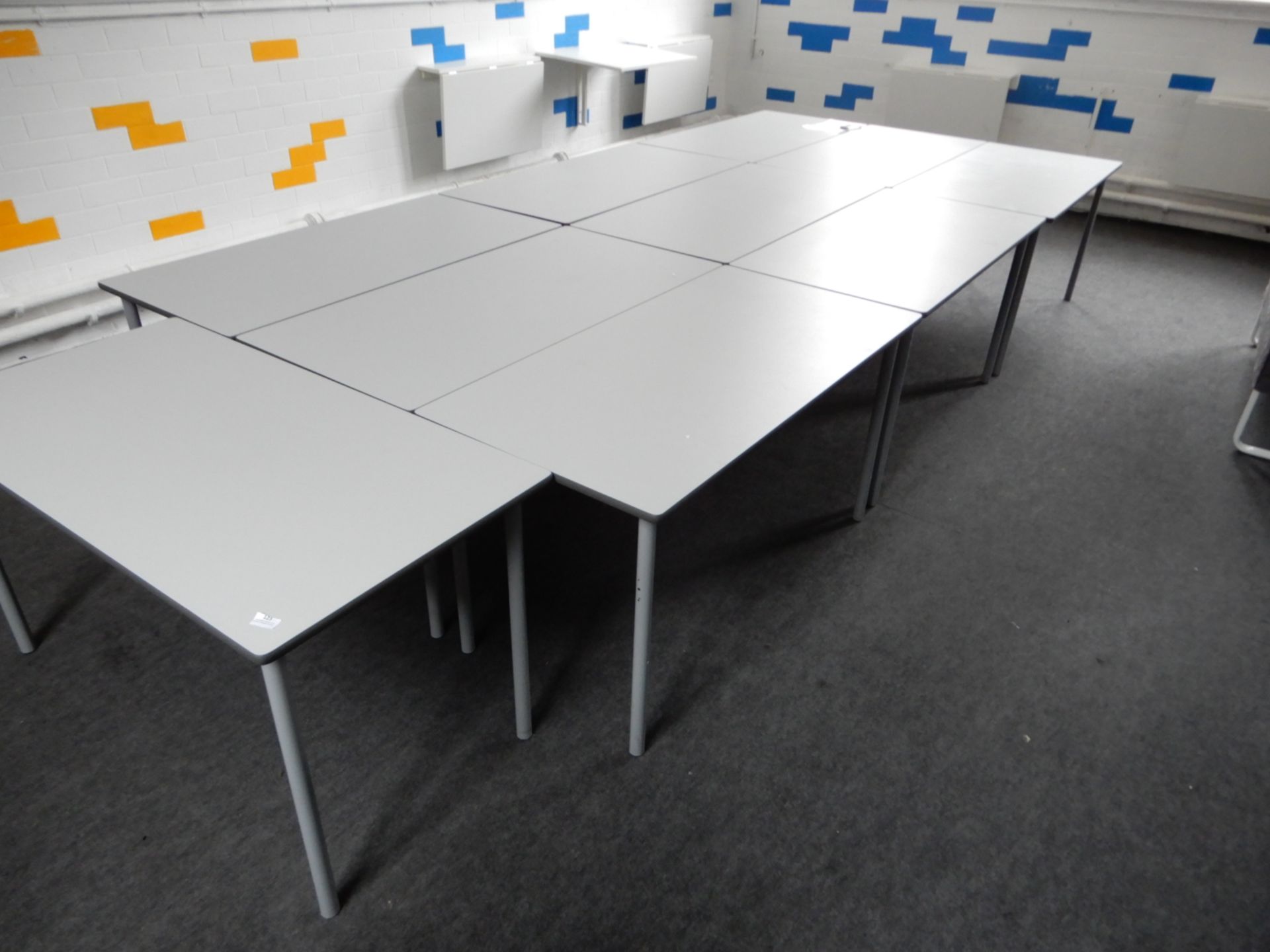 *Ten Grey Topped School Tables on Tubular Legs