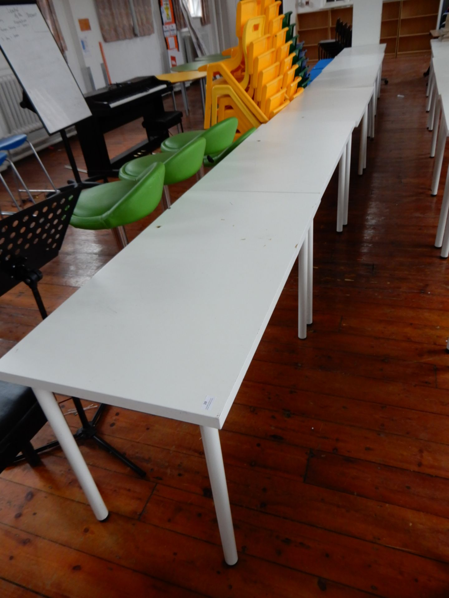 *6 White School Tables on Tubular Legs - Image 2 of 2