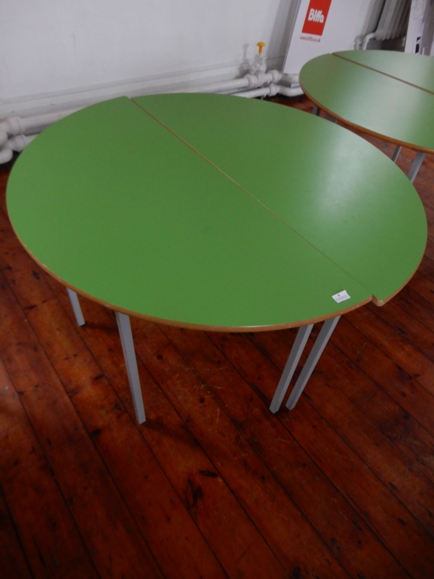 *2 Semicircular Tables with Green Tops on Grey Fra - Image 2 of 2