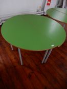 *2 Semicircular Tables with Green Tops on Grey Fra