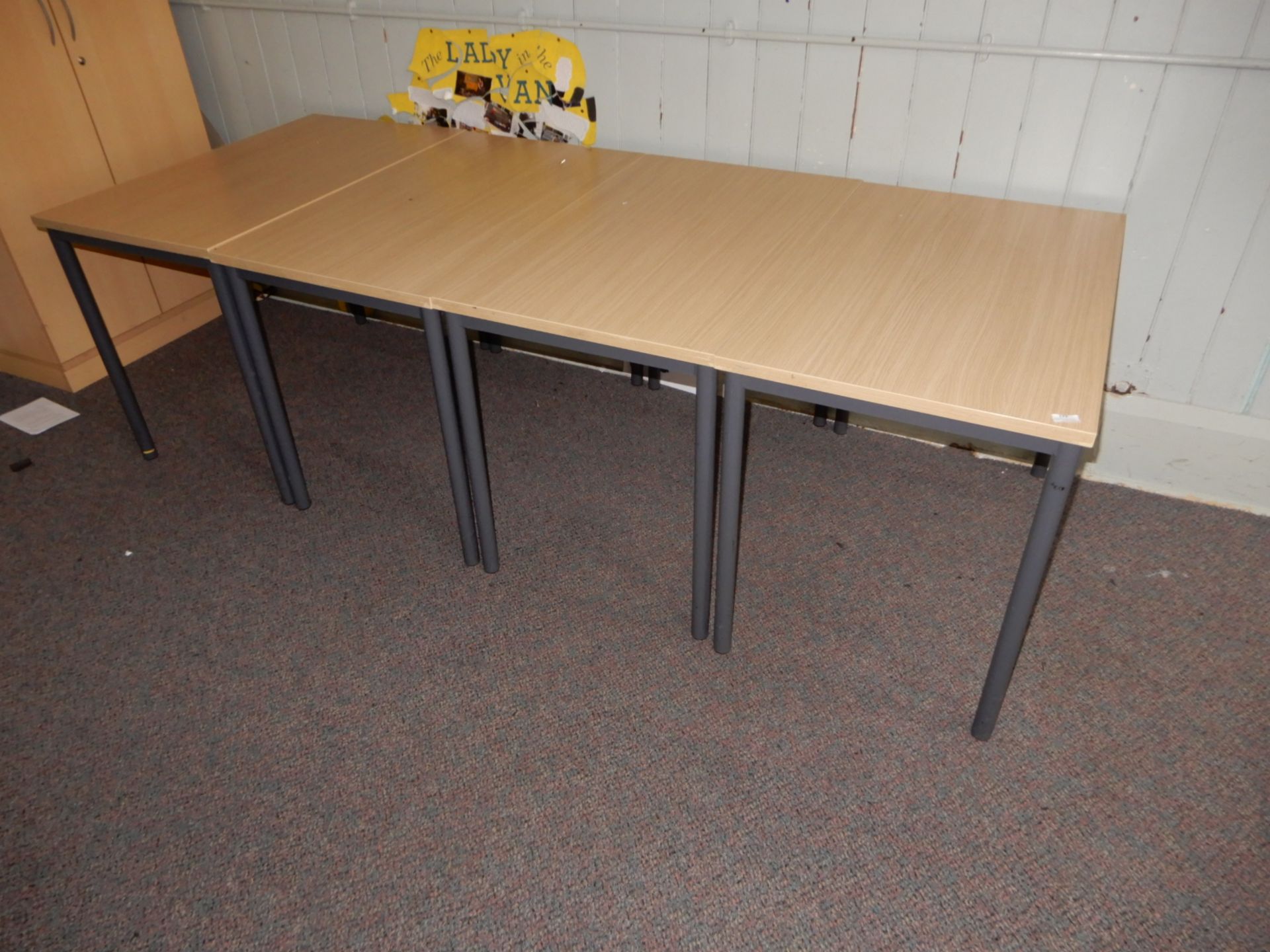 *Four Simulated Oak Office Tables on Grey Frames - Image 2 of 2