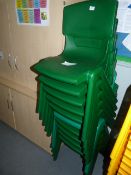 *Thirteen Green Plastic Stackable Chairs