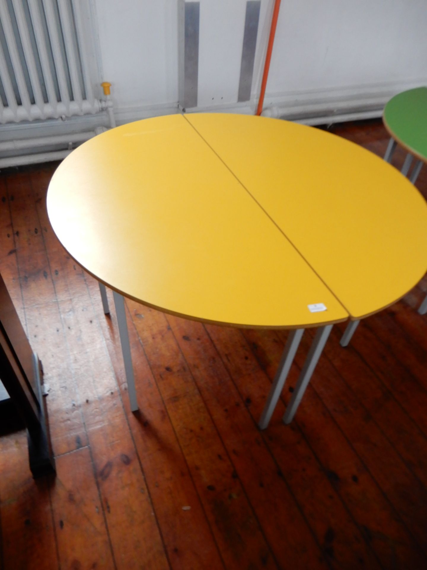 *2 Semicircular Tables with Yellow Tops on Grey Fr - Image 2 of 2