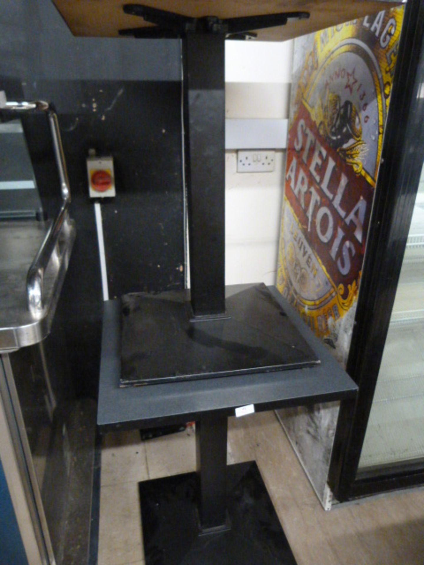 Pair of Square Tables on Metal Pedestal Bases