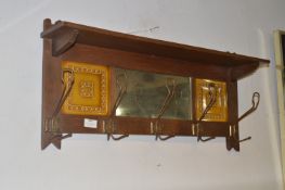 Oak Wall Shelf Coat Hook with Tiles and Mirror