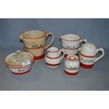 Sadler Kleen Kitchen Red White Banded Jugs, Butter Dish, Pepper and Flour