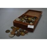 Carved Teak Wood Box and Contents of British and World Coinage