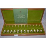 Set of Twelve The Royal Horticultural Society Flower Spoons with Gold Panels