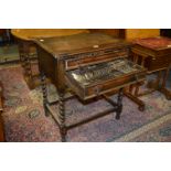 Oak Barley Twist Legged Canteen Cabinet and Contents of Silver Plated Cutlery