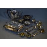 Quantity of Silver Plate Including Coffee Pot, Serving Dish, Ladle, Sauce Boats, etc.