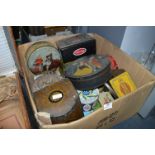 Box Containing a Large Collection of Vintage Tins, Biscuit Tins, Tobacco Tin, etc.