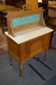 Walnut Washstand with Marble Top and Tiled Back Panel