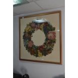 Large Framed Woolwork Tapestry - Floral Wreath 88cm x 90cm