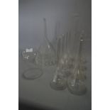 Eight Chemistry Tube Bottles, Large Flute and a Glass Dome