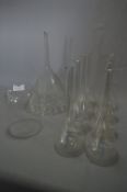 Eight Chemistry Tube Bottles, Large Flute and a Glass Dome