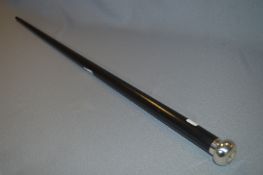 Hallmarked Silver Topped Ebonised Walking Cane with Compass