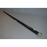 Hallmarked Silver Topped Ebonised Walking Cane with Compass