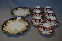 Coalport Burgundy & Gilt Floral Patterned Tea Ware and Three Royal Doulton Plates