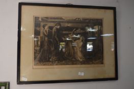 Framed Victorian Engraving Print - The Goodbye Kiss by Herbert Sedcole