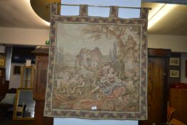 Needlework Tapestry Wall Hanging - Country Scene with Farming Family