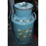 Blue Floral Painted Milk Churn