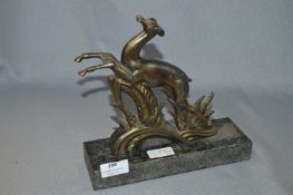 Art Deco Style Bronze Effect Deer Figurine on Slate Base