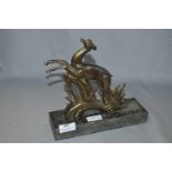 Art Deco Style Bronze Effect Deer Figurine on Slate Base