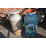 Two Galvanised Metal Milk Churns (One Painted)