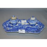 Copeland Italian Pattern Blue & White Desktop Ink Stand