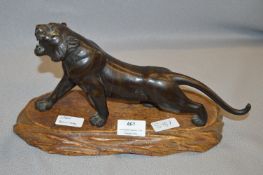 Japanese Bronze Figurine - Tiger on Wood Base