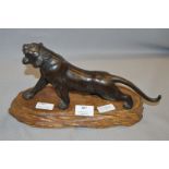 Japanese Bronze Figurine - Tiger on Wood Base