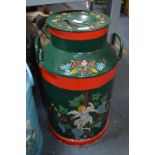 Green Floral Painted Milk Churn