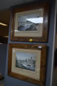 Pair of Inlaid Walnut Framed Prints - South West and North East View of Worcester