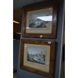 Pair of Inlaid Walnut Framed Prints - South West and North East View of Worcester