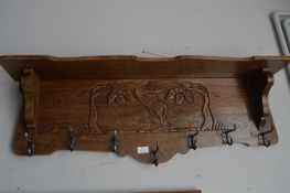 Carved Oak Wall Mounted Shelf Coat Hook with Stag Panel
