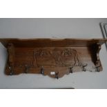 Carved Oak Wall Mounted Shelf Coat Hook with Stag Panel