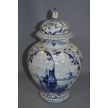 Large Delft Pottery Blue & White Lidded Jar