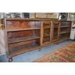 Oak Bookcase with Central Glass Paneled Doors 9'6" Length